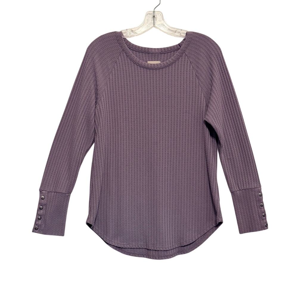 Chaser Long Sleeve Waffle Knit Thermal Top Purple Womens Large Casual
